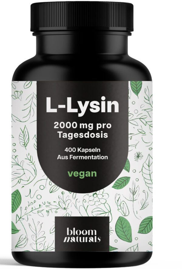 Bloom Naturals L-Lysin Kapseln Hochdosiert - 400 Kapseln - 7 Monate Vorrat