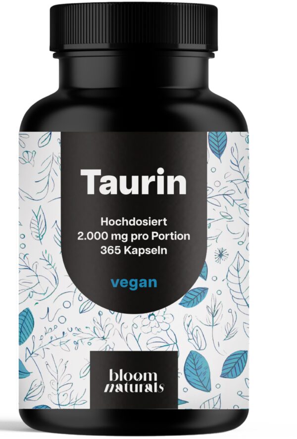 Bloom Naturals Taurin Kapseln Hochdosiert - 365 Kapseln - 6 Monate Vorrat