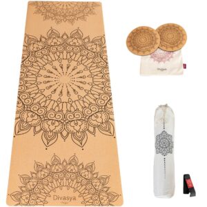 DIVASYA Kork Yogamatte: Komfort Set mit 2 Knie Pads
