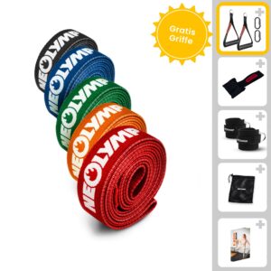 NEOLYMP Fitnessbänder Allroundset – Vielseitige Stoff-Fitnessbänder mit Zubehör und 400 Übungen