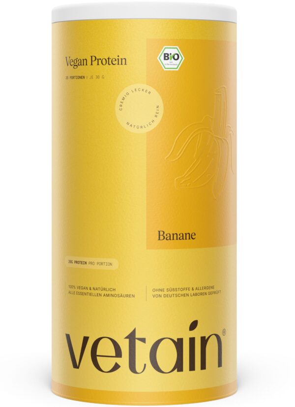 VETAIN BIO Vegan Protein Pulver - Banane - 20g Eiweiß pro Portion - Ohne Zuckerzusatz