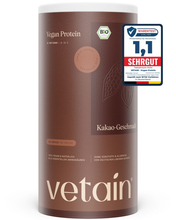 VETAIN BIO Vegan Protein Pulver - Kakao - 20g Eiweiß pro Portion - Ohne Zuckerzusatz