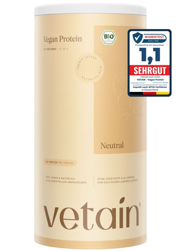VETAIN BIO Vegan Protein Pulver - Neutral - 23g Eiweiß pro Portion - Ohne künstliche Süßungsmittel
