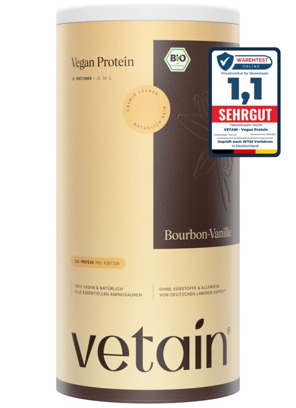 VETAIN BIO Vegan Protein Pulver - Vanille - 20g Eiweiß pro Portion - Ohne künstliche Süßungsmittel