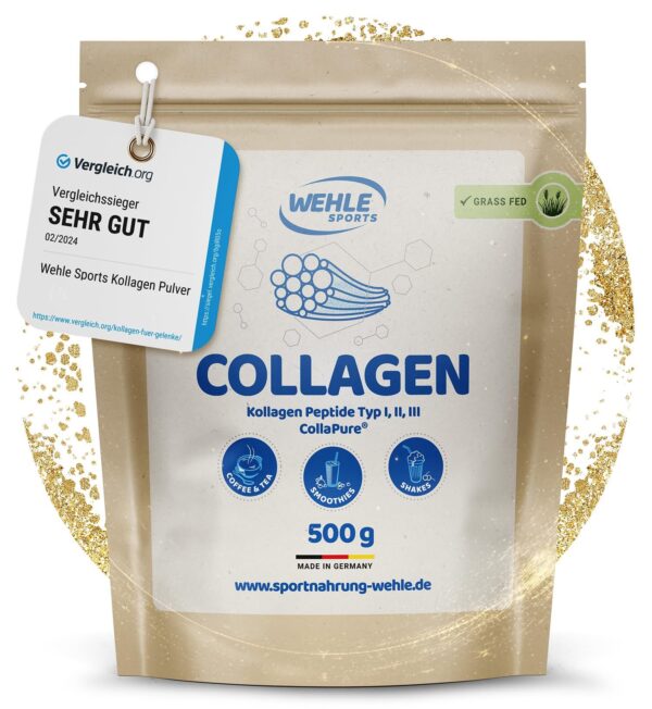 Wehle Sports Kollagen Pulver 500 g - Kollagenhydrolysat Peptide Typ I